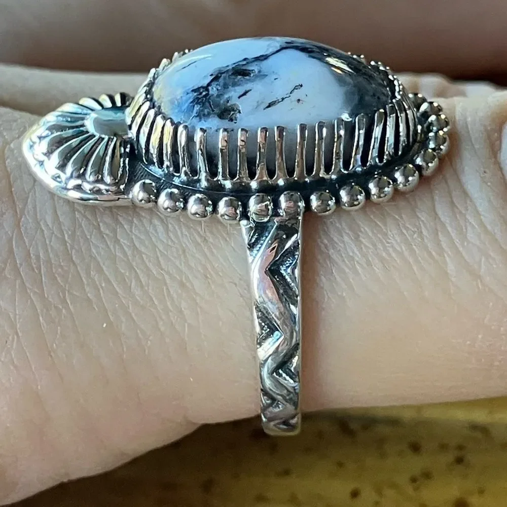 Natural White Buffalo Sterling Silver Ring Size 9.25